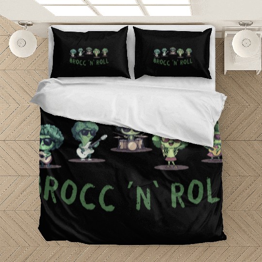 Rock And Roll Broccoli Fun Guitar Rock Band Humor Bedding Sets