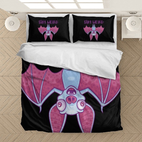 Stay Weird Quirky Albino Vampire Bat Cartoon Bedding Sets