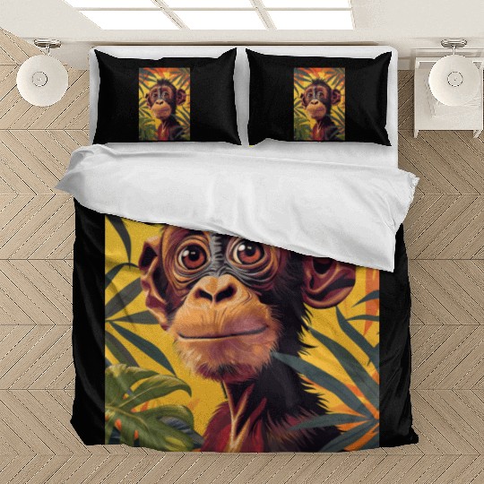 Chimpanzee close-up among branches. Bedding Sets