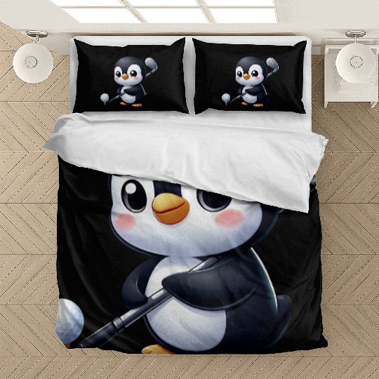 Cute Penguin Golfer Cartoon Quirky Funny Bedding Sets