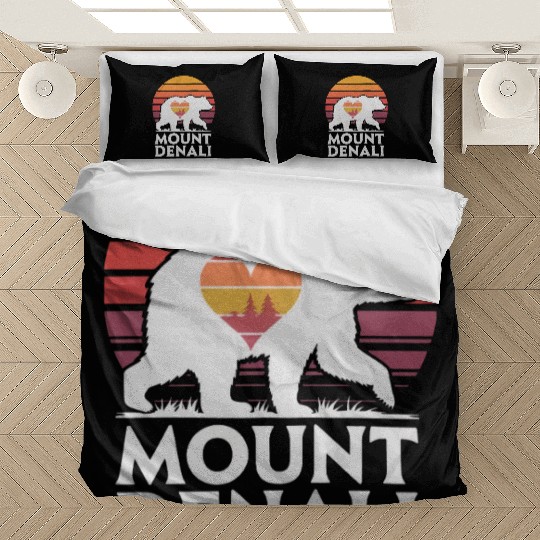 Retro Mount Denali Bear Sunset Art Bedding Sets