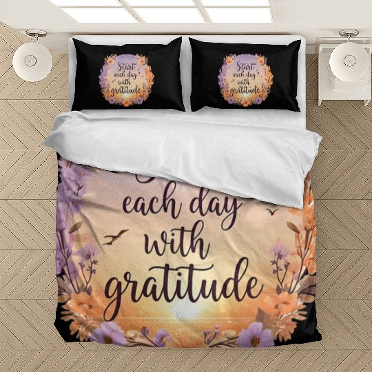 Serene Sunrise with Gratitude Quote and Soft Bedding Sets