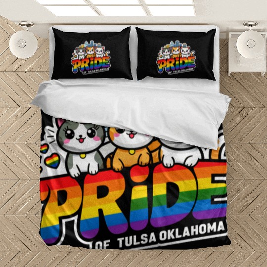 Pride of Tulsa City Oklahoma USA Rainbow Flag Bedding Sets