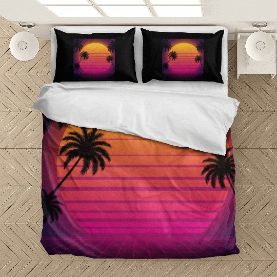 Retro Sunset with Palm Trees Bedding Sets