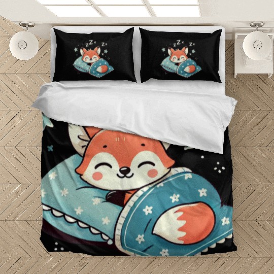 Fox Sleeping In Bed At Night Time Bedding Sets
