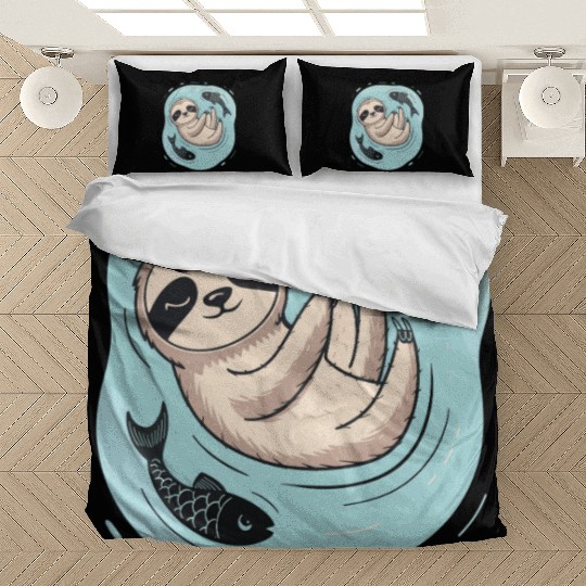 Pisces Zodiac Sloth Relaxing with Fish Dreams Bedding Sets