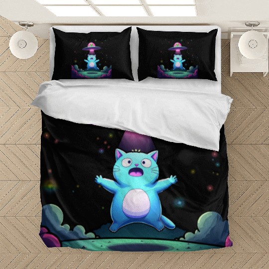 Alien Cat Abduction Art Bedding Sets