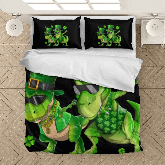 Happy St Patricks Day Dinosaur T-rex Dabbing Bedding Sets
