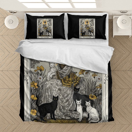 The Cat Lady Tarot Card Vintage Gothic Cat Mom Bedding Sets