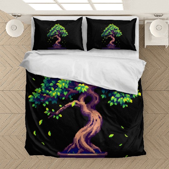 Pixel Bonsai Tree – Retro Nature Serenity Bedding Sets