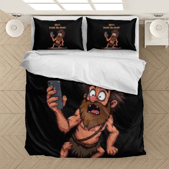 Funny Caveman – Stone Age Meets Modern Technology Bedding Sets