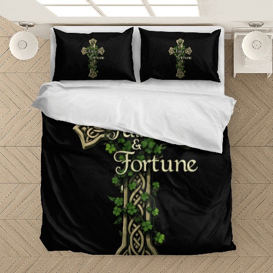 Celtic Cross Faith & Fortune Shamrock Design Bedding Sets