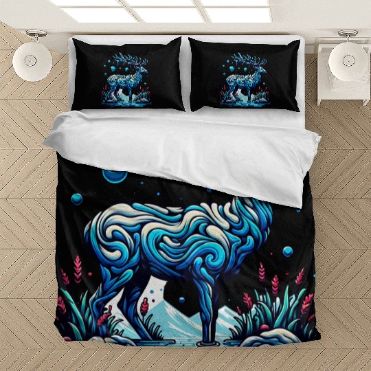 Majestic Blue Deer in Enchanted Forest Bedding Sets