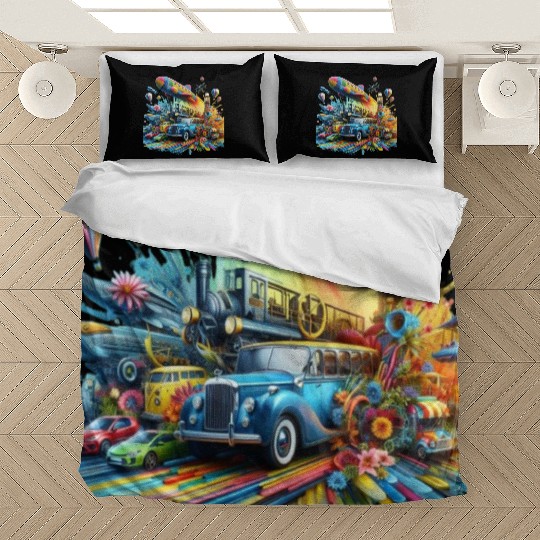 Multi-Colored Vehicles Bedding Sets