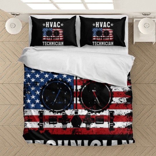 HVAC Technician Patriotic US American Flag Bedding Sets