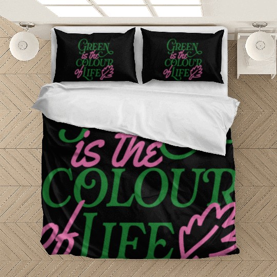 Vibrant Green Life Affirmation Bedding Sets