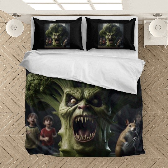 a hyper realistic cinematicmean broccoli. Bedding Sets