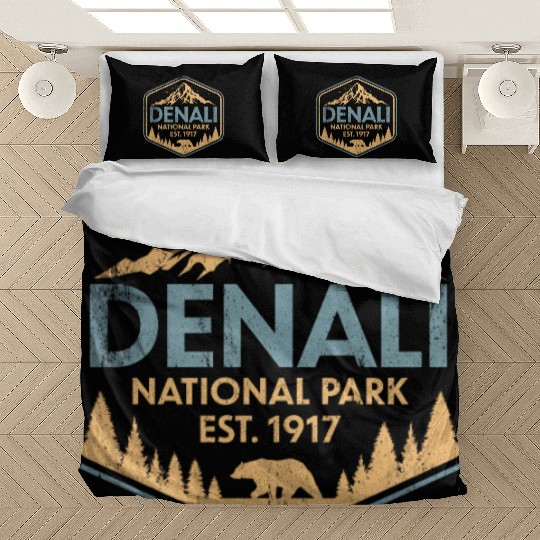 Retro Denali National Park Mountains Nature Bedding Sets