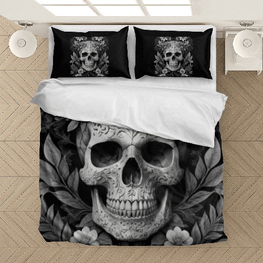 Floral Skull – Black & White Elegance Bedding Sets