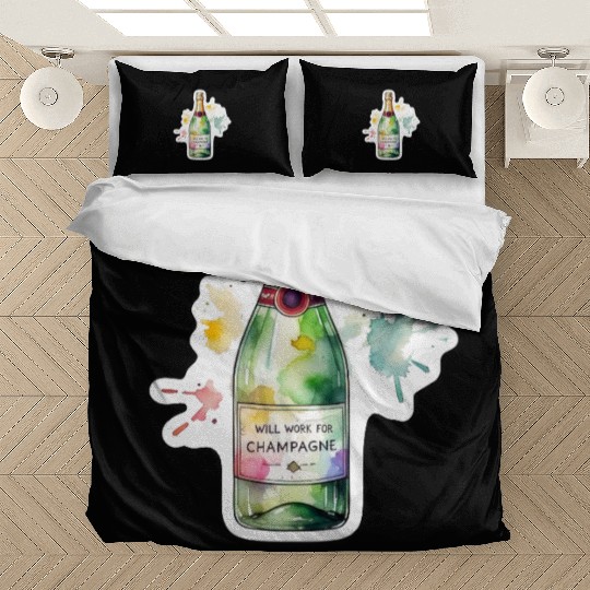 Funny Will Work For Champagne Bubbly Wedding Bride Bedding Sets