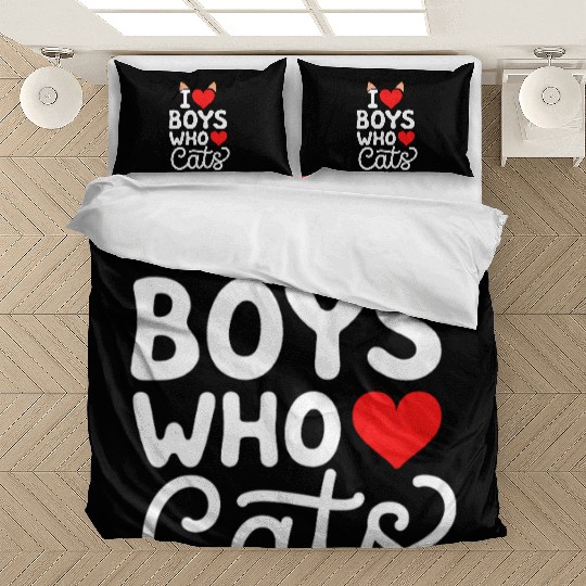 I Love Boys Who Love Cats Cat Mom Owner Bedding Sets