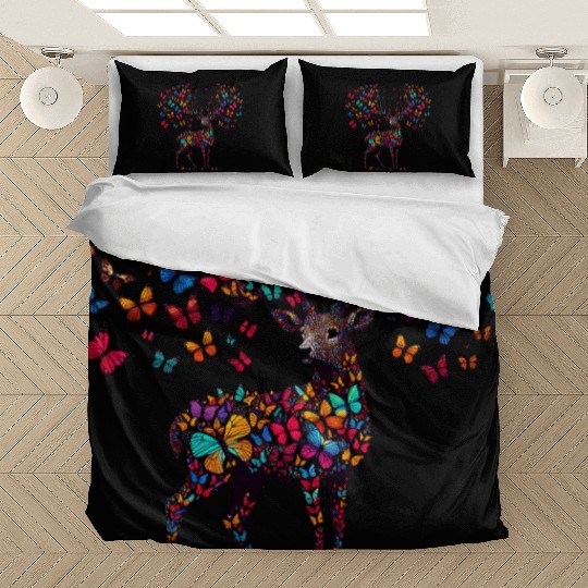 Vibrant Deer with Colorful Butterflies Fantasy Bedding Sets