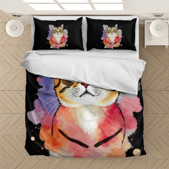 Elegant Watercolor Cat Bedding Sets – Artistic Cat Love