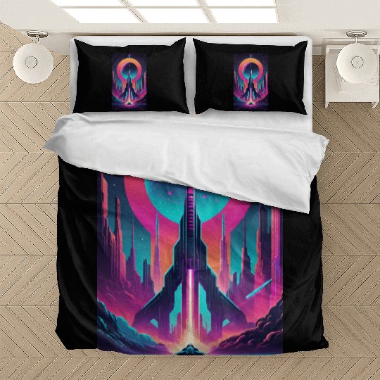 Neon Horizon: The Future of Space Exploration Bedding Sets
