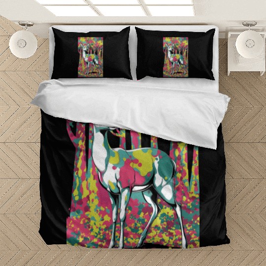 Trippy camouflage deer in the forest Bedding Sets