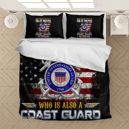 Never Underestimate Old Man US Coast Guard Veteran Bedding Sets