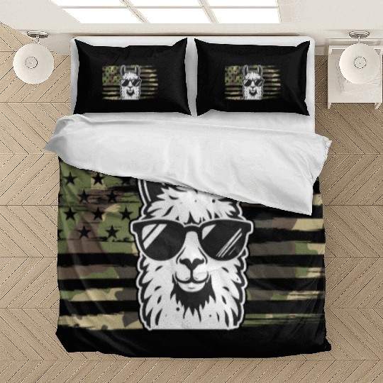 Llama Camouflage US Flag Llama Bedding Sets