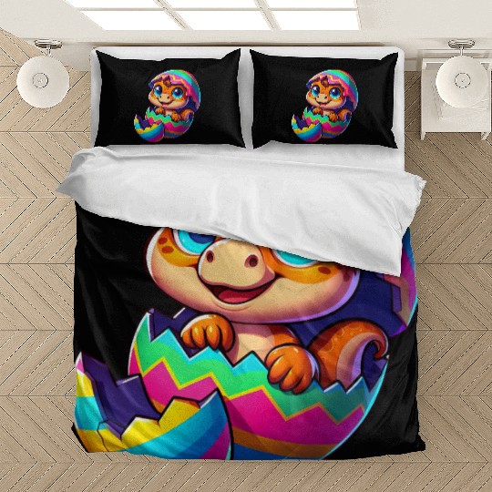 Cute Dino hatching from colorful Easter egg Bedding Sets
