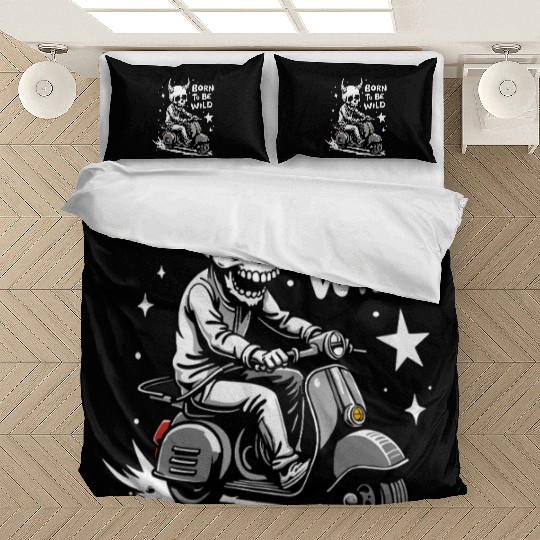 Born to Be Wild - Skull Devil on Scooter Bedding Sets