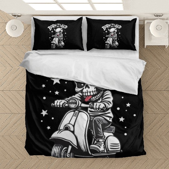 Born to Be Wild - Skull Devil on Scooter Bedding Sets