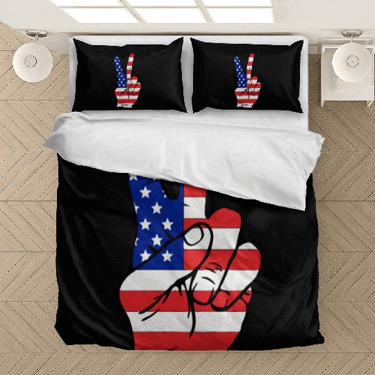 American Flag Peace Sign Patriotic Victory Han Bedding Sets