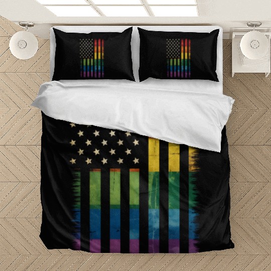 Pride USA America Distressed Rainbow Flag LGBTQ Bedding Sets