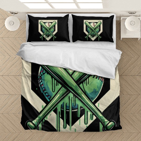 Baseball and Bat Dripping Green Bedding Sets