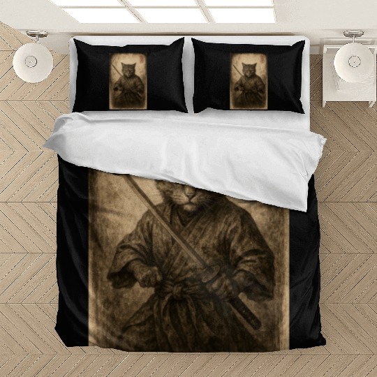 Samurai Cat in Vintage Style Bedding Sets