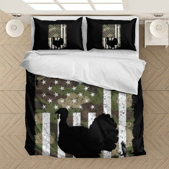 Turkey Hunting Camo US Flag For Hunter Camouflage Bedding Sets