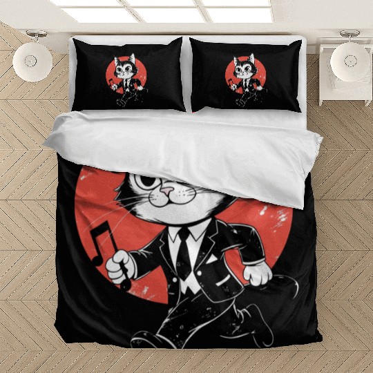 Whimsical Black White Cat Conductor Bedding Sets