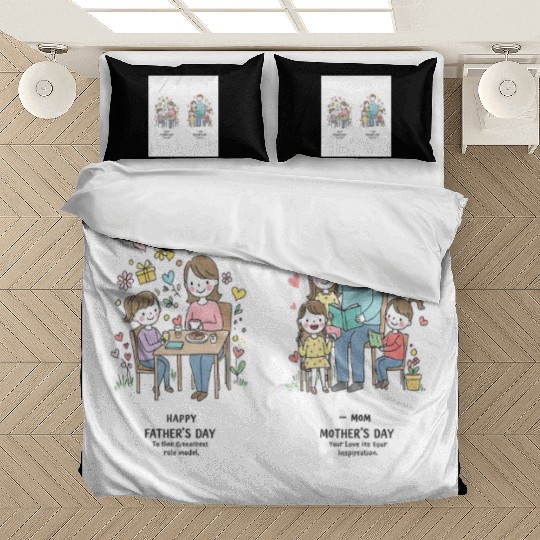 Mother's Day Family Illustration - Versatile Graph Bedding Sets