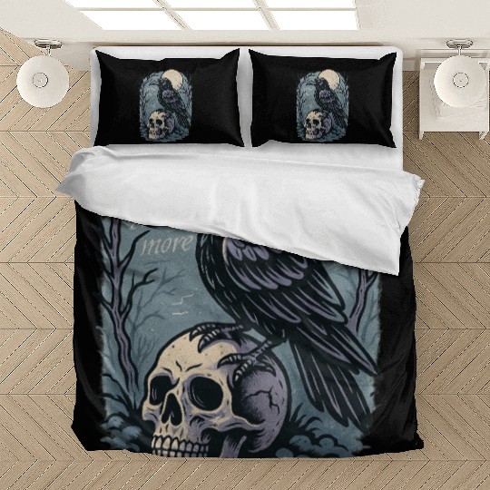 Nevermore Raven Skull Gothic Poe Poetry Bedding Sets