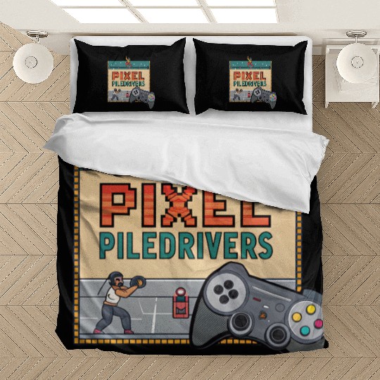 Pixel Piledrivers Vintage Wrestling Game Bedding Sets