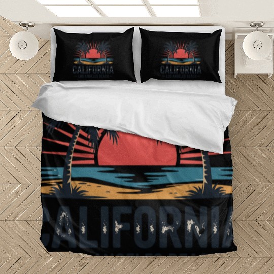 Trendy Los Angeles California Palm Tree Beach Suns Bedding Sets