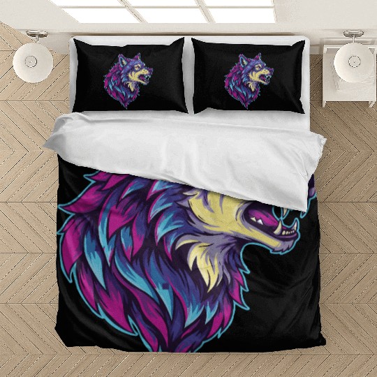 psychedelic wolf head Bedding Sets