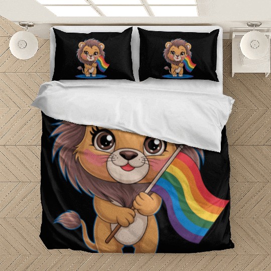 Cute Lion With Rainbow Flag Bedding Sets