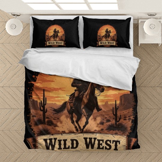 Riding the Wild West Cowboy Silhouette at Sunse Bedding Sets