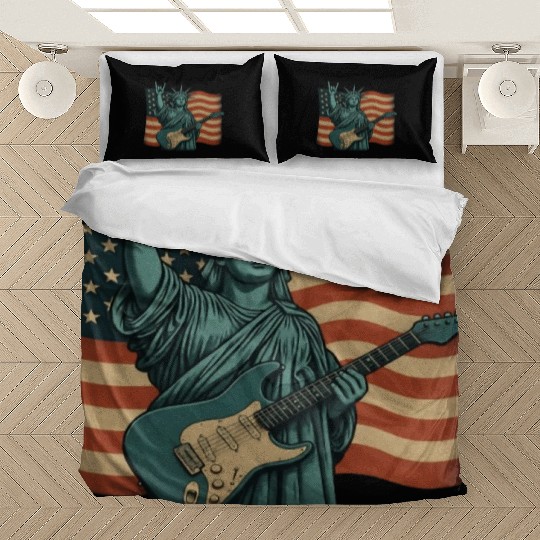4th of July Statue Of Liberty Rock Guitar USA Flag Bedding Sets
