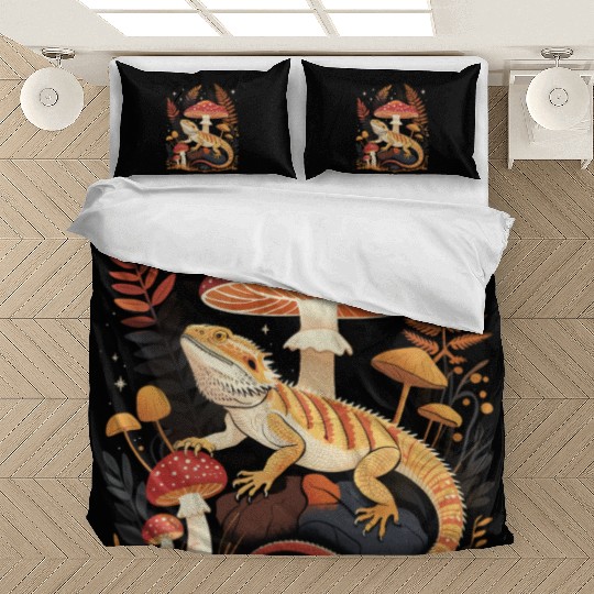 Cute Pogona Reptile Cottagecore Mushroom Bearded Bedding Sets