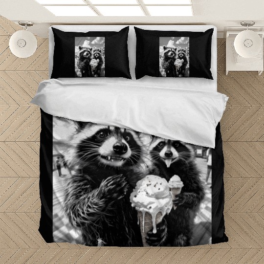 Feral Racoon Ice Cream Raccoon Selfie Bedding Sets
